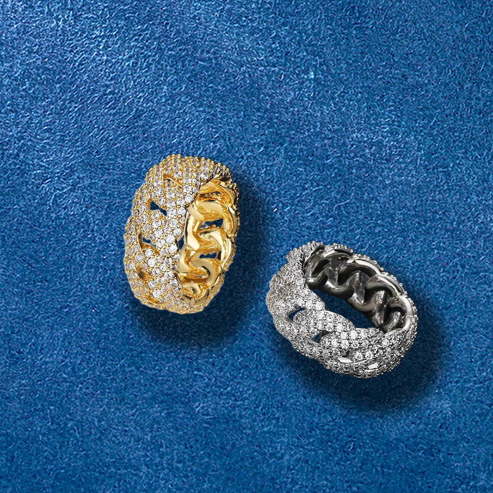 Hip hop ring with prong-set cubic zirconia