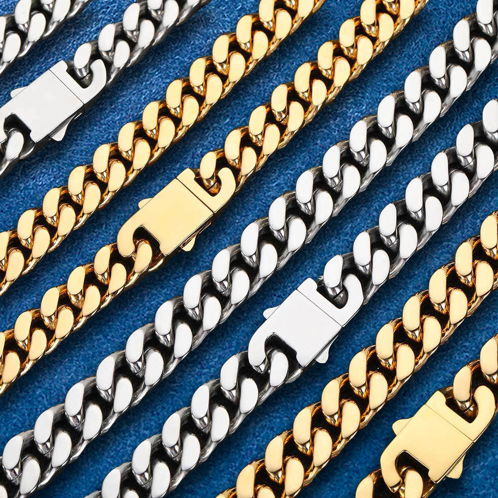 Stylish Cuban chain worn with matching bracelet