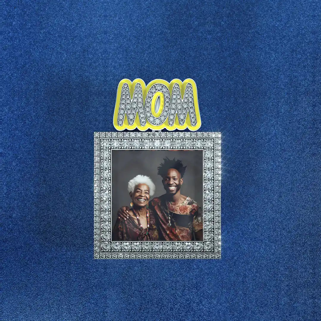 Custom Engraved Picture Pendant Necklace with CZ Border