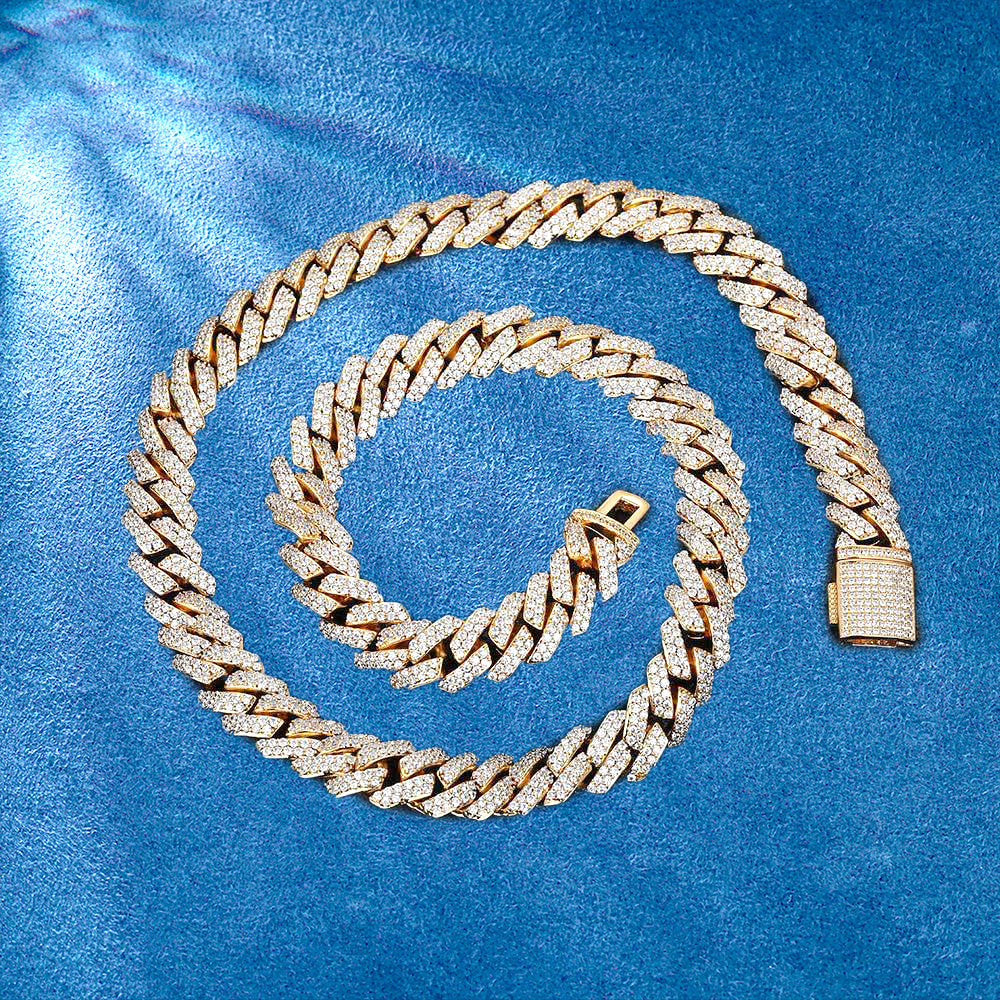 Thick 15mm Cuban chain with iced-out surface