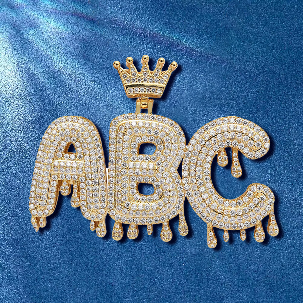 Heavy drip letter pendant with CZ stones