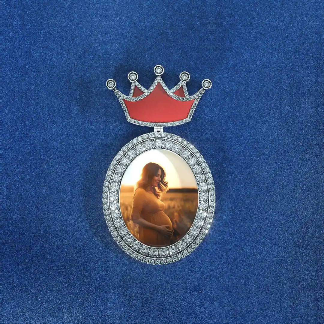 Oval Custom Pendant with Embedded Personal Image and Bling Frame