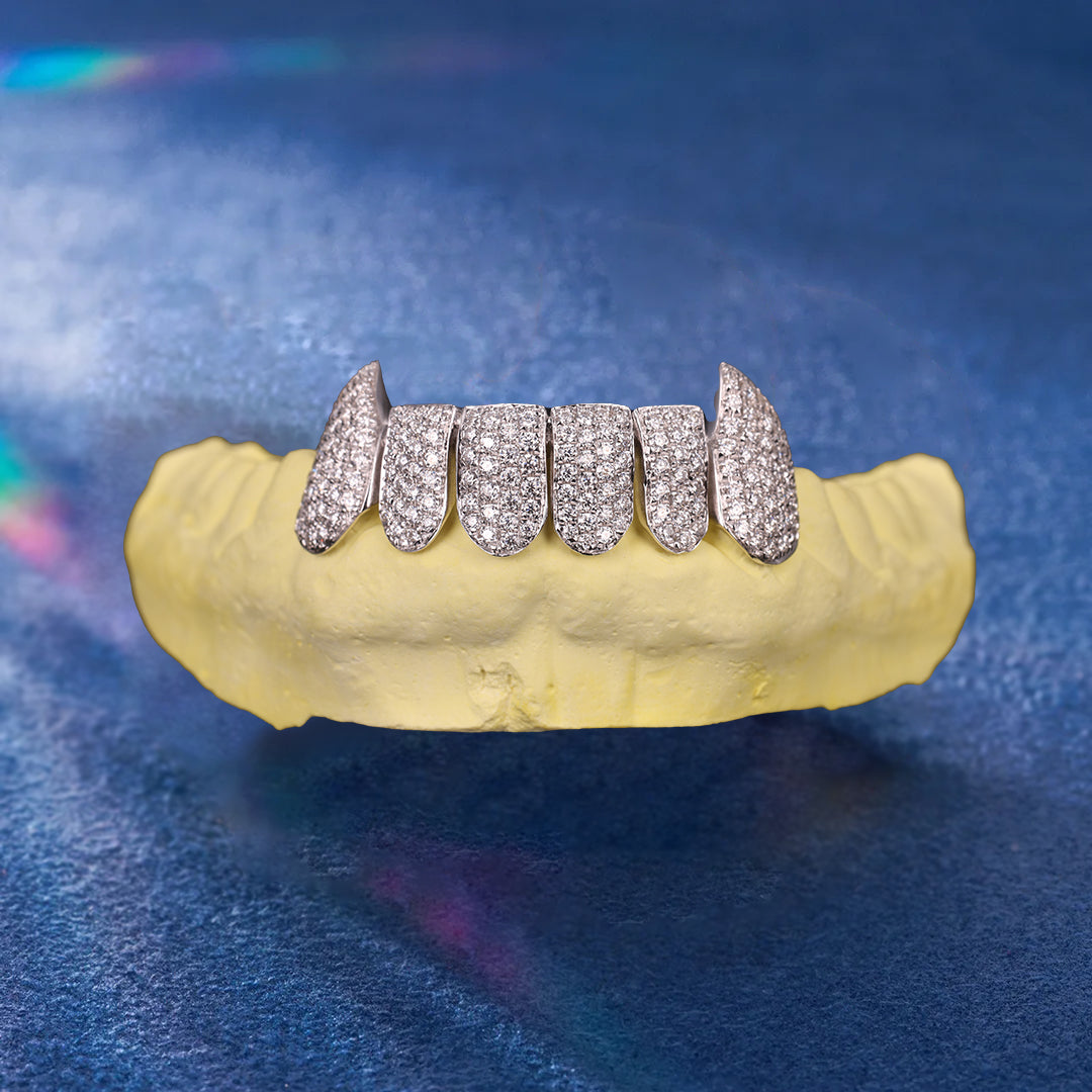 Custom Fang Grillz Iced Out 925 Silver Vampire Teeth Jewelry with