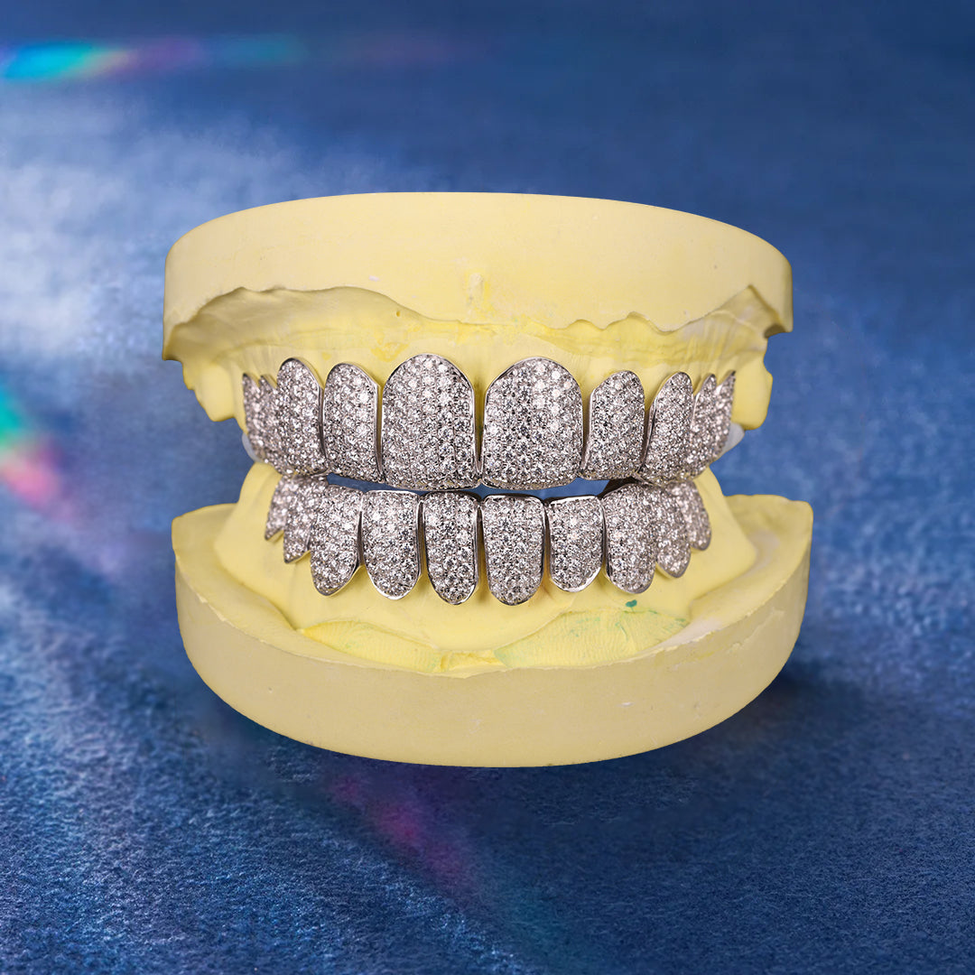 Shiny lab-grown moissanite dental grillz with custom fit