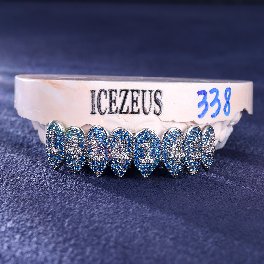 Fully iced moissanite grillz for men with custom sizing