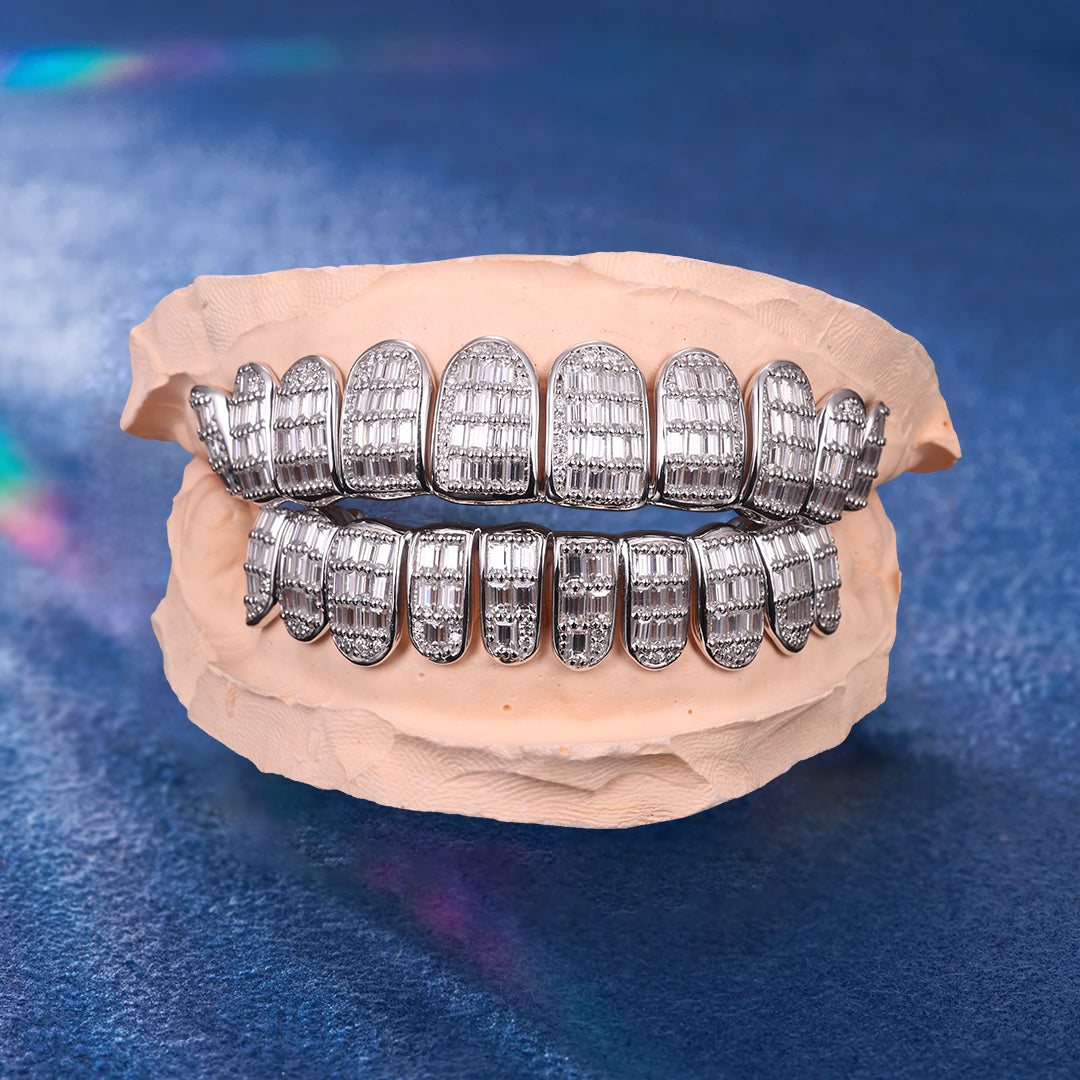 Luxury VVS moissanite teeth grillz in 925 sterling silver