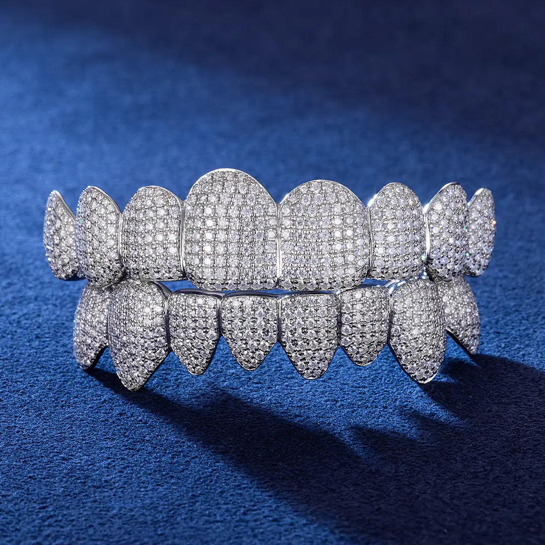 Side view of VVS moissanite bottom grillz in silver