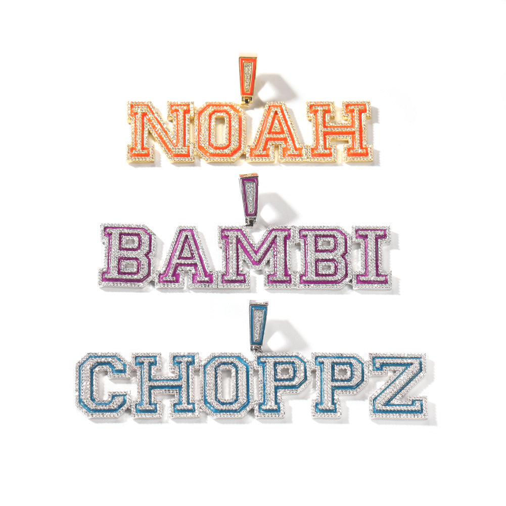 Bold hip-hop name chain with full iced-out detailing