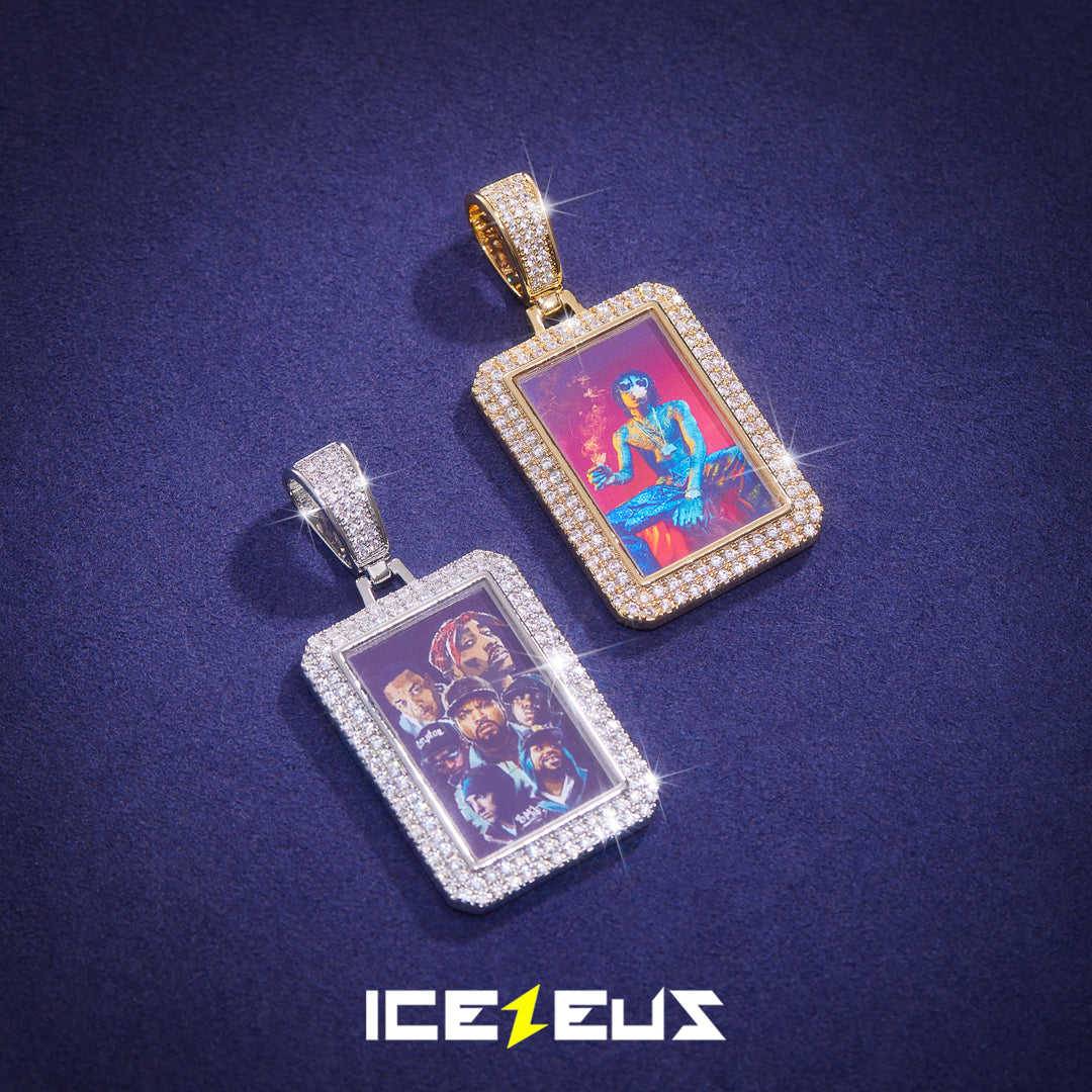 Square Shape Custom Photo Necklace in White Gold Finish