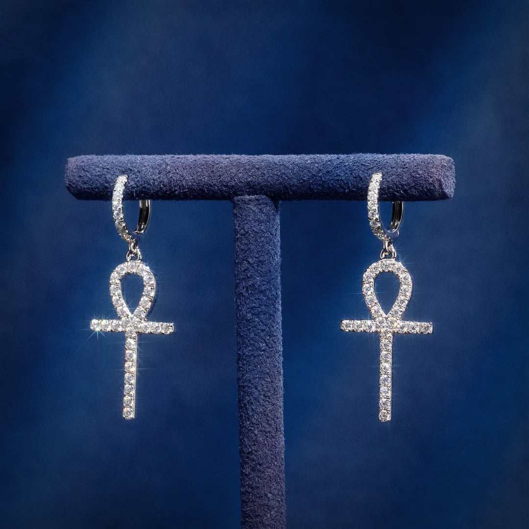 iced out cross earrings
