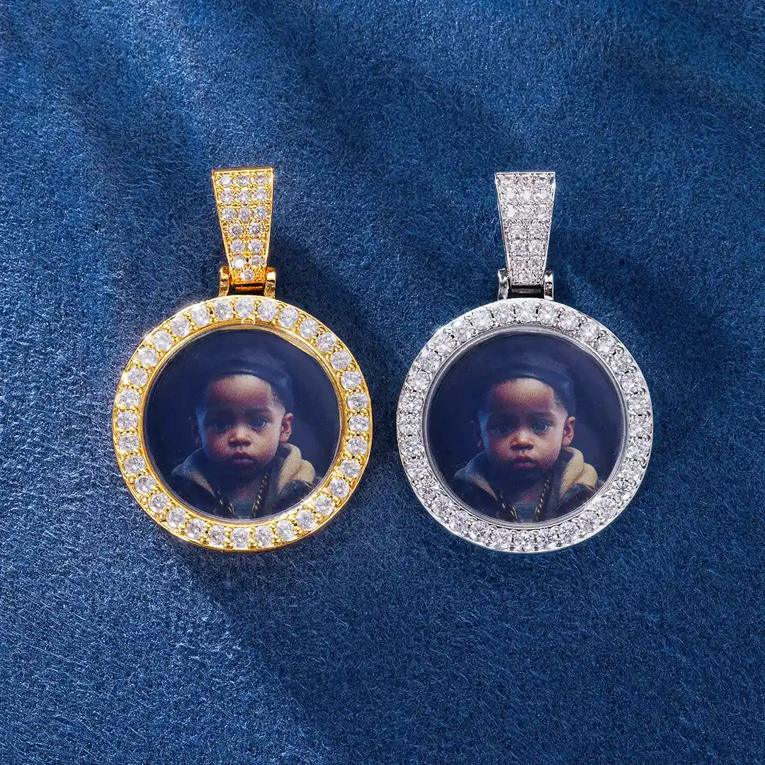 Custom Photo Pendant Necklace in Gold with Iced Out Frame