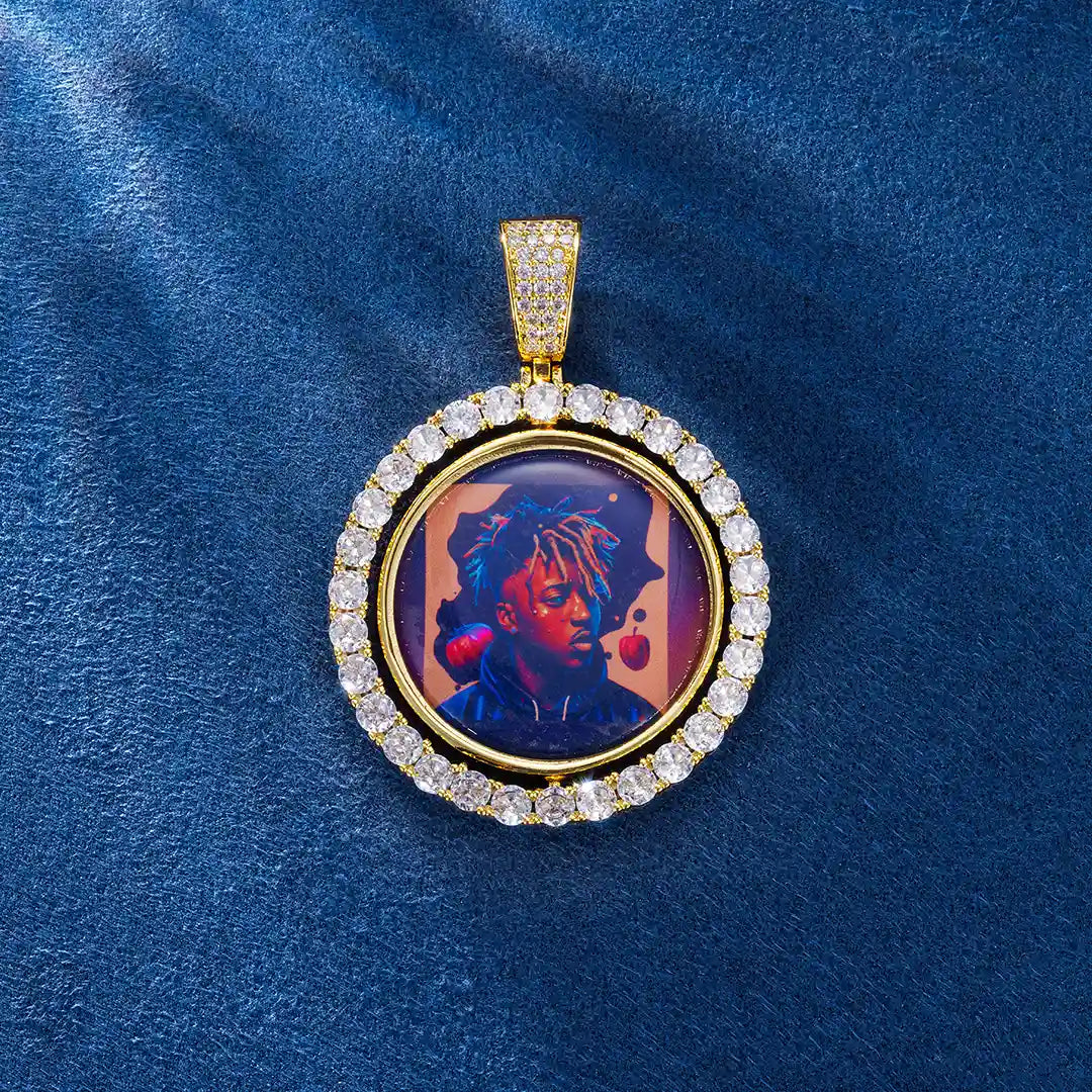 Gold-Plated Custom Pendant with Full Image and Diamond Accents