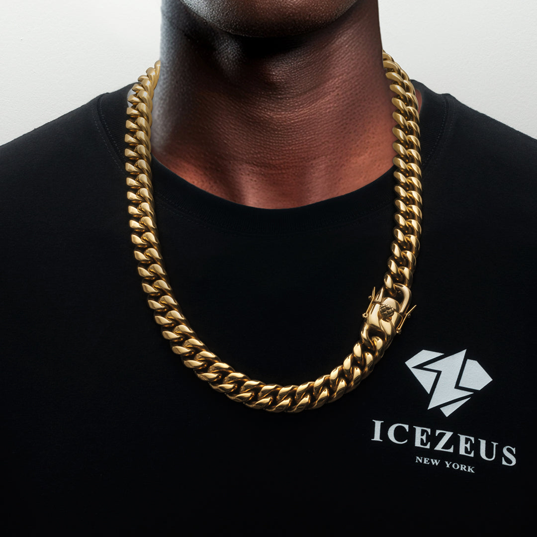 16mm Miami Cuban Link Chain in Yellow Gold – IceZeusShop