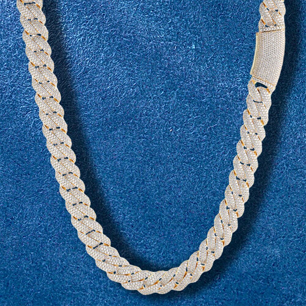 18mm Bubble CZ Diamond Miami Cuban Link Chain with Spring Locker Neckl ...