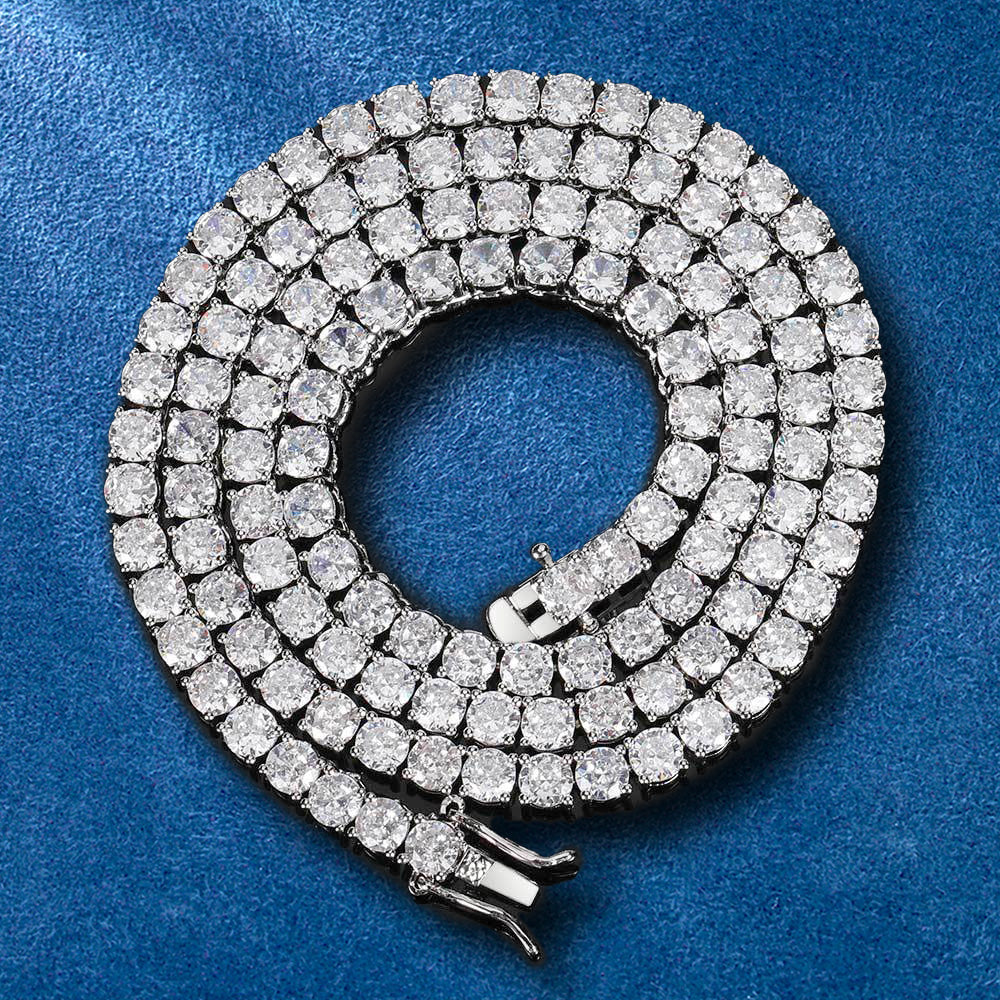 6mm Round Cut Iced Out Tennis Link Chain Hip Hop CZ Box Clasp Necklace ...
