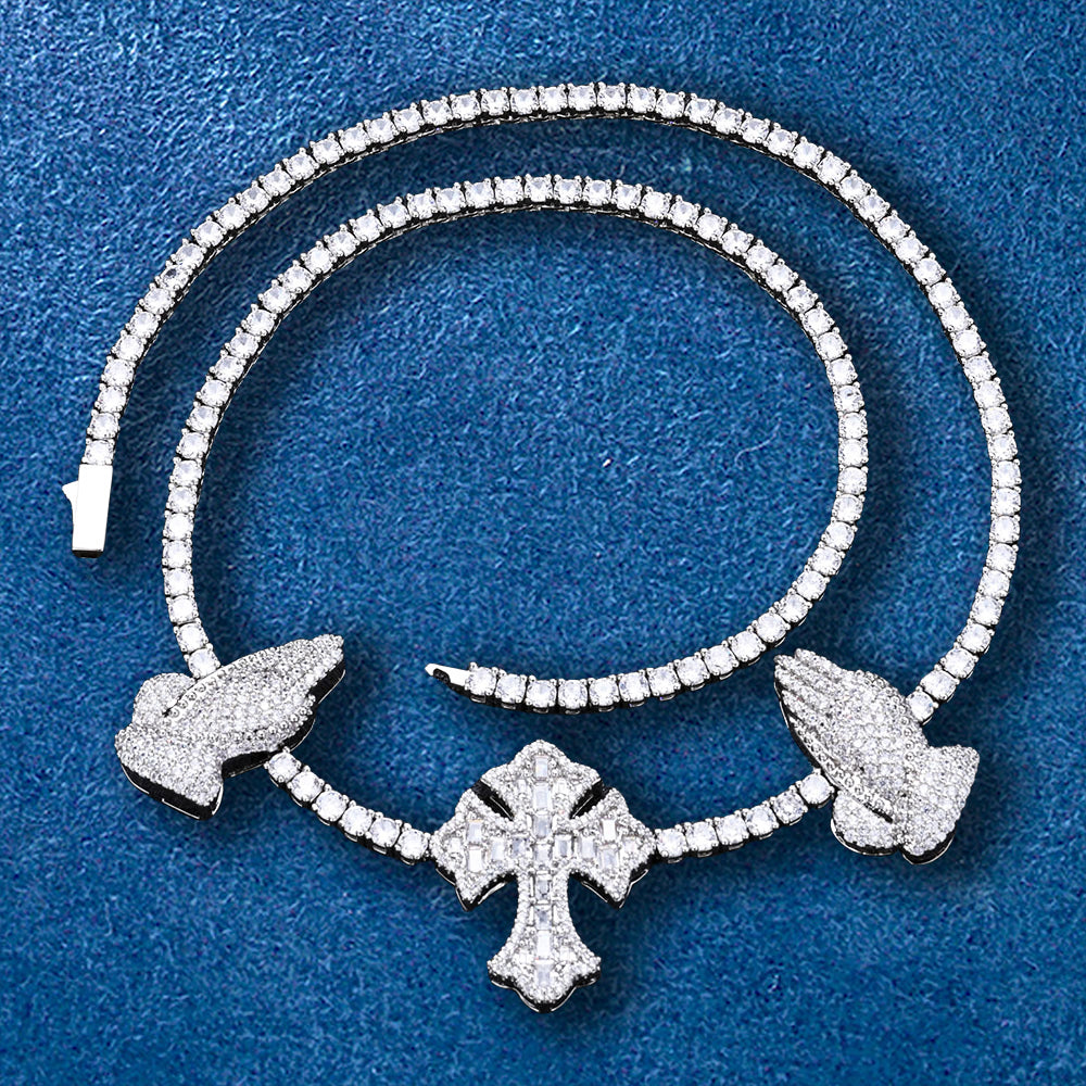 3.5mm Cross Prayer Hand Iced Out Tennis Chain – IceZeusShop