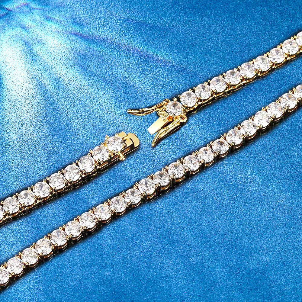 4mm Round Cut Iced Out Tennis Link Chain Hip Hop CZ Box Clasp