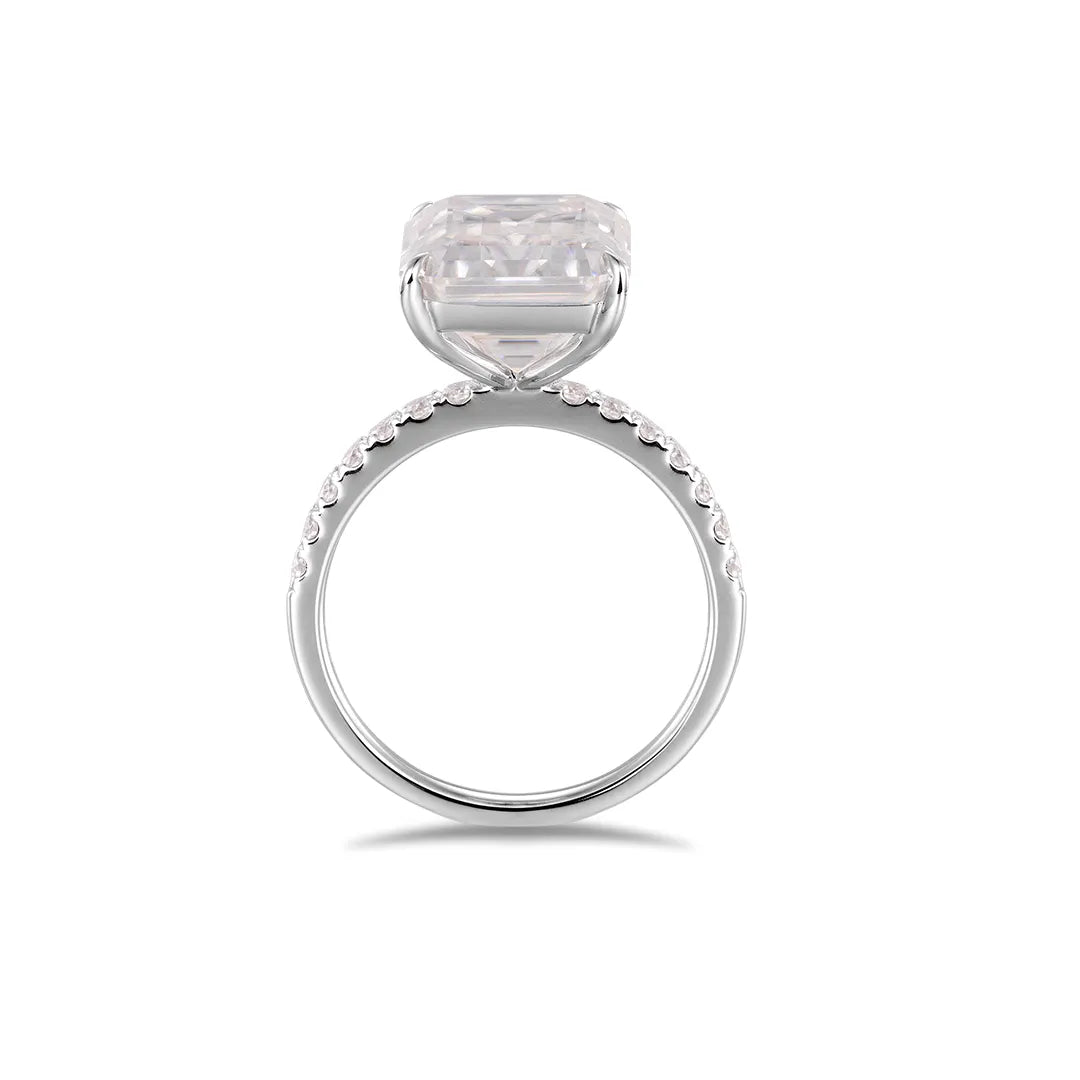Moissanite Emerald Cut Pave Engagement Ring