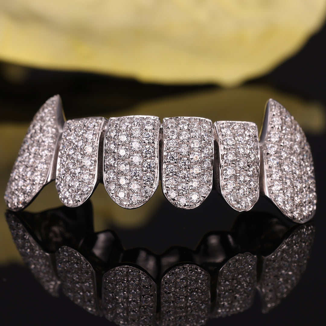 Custom Fang Grillz Iced Out 925 Silver Vampire Teeth Jewelry with
