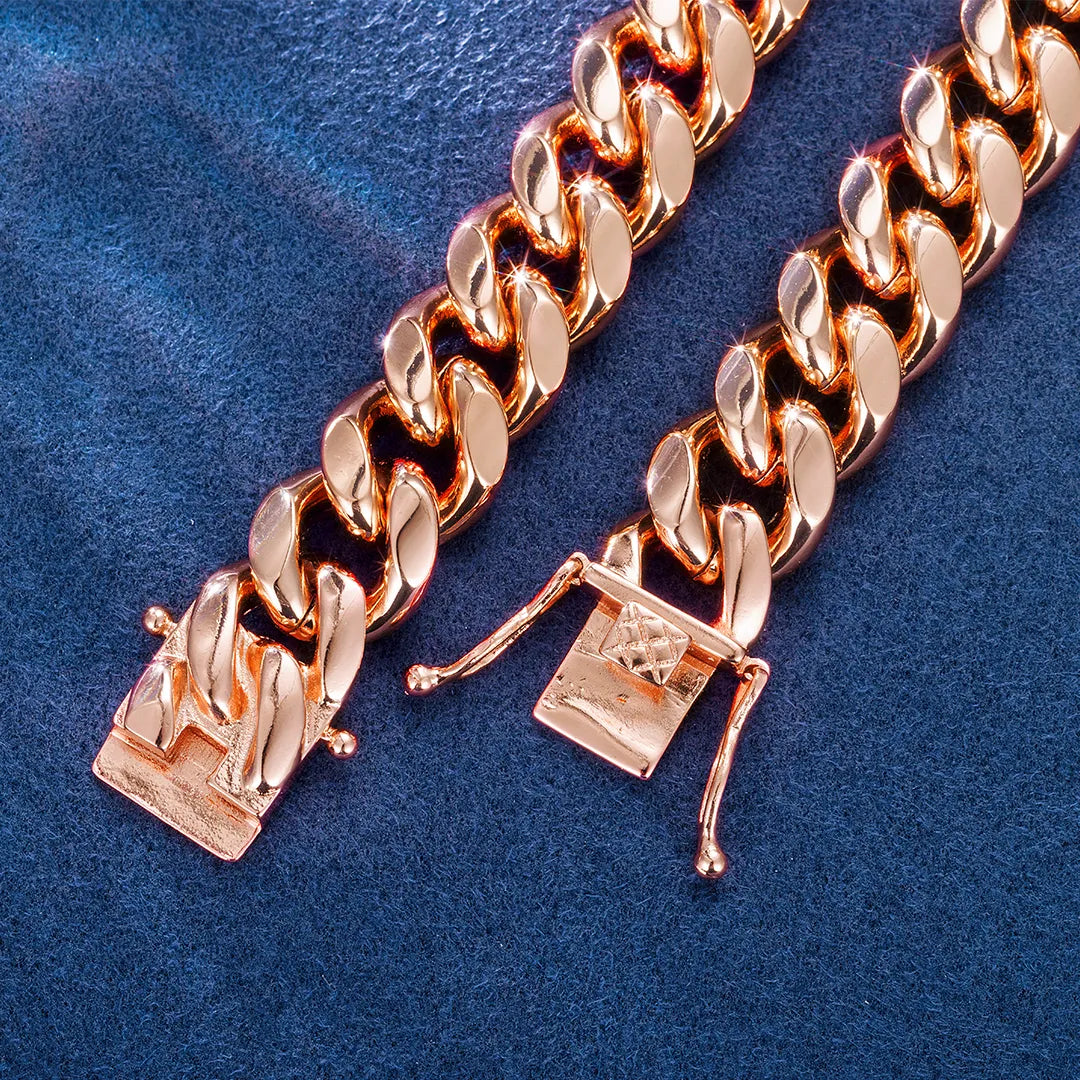 14mm Miami Cuban Link Chain in Rose Gold
