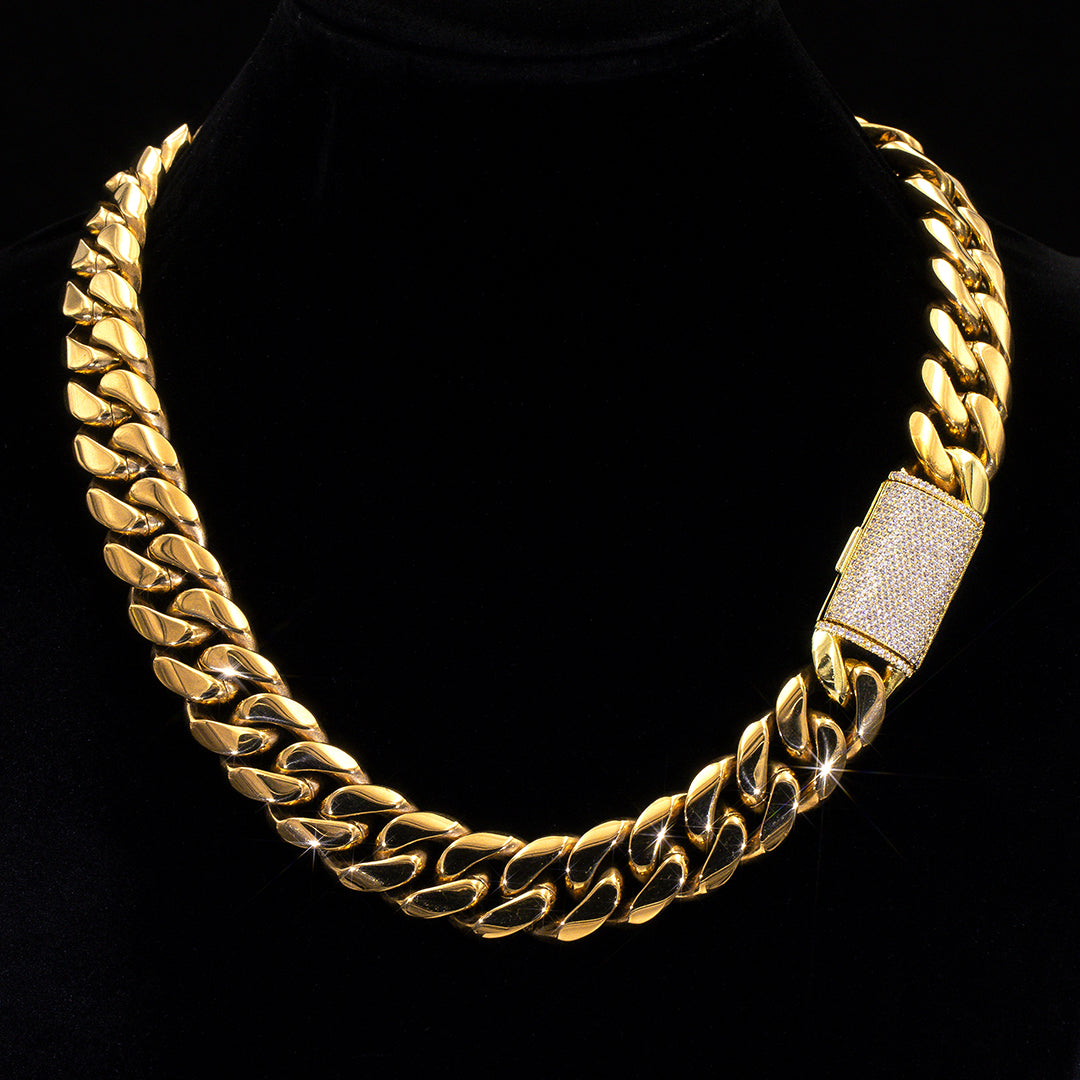 Miami Cuban Link Necklace with CZ Clasp | Stainless Steel Hip-Hop