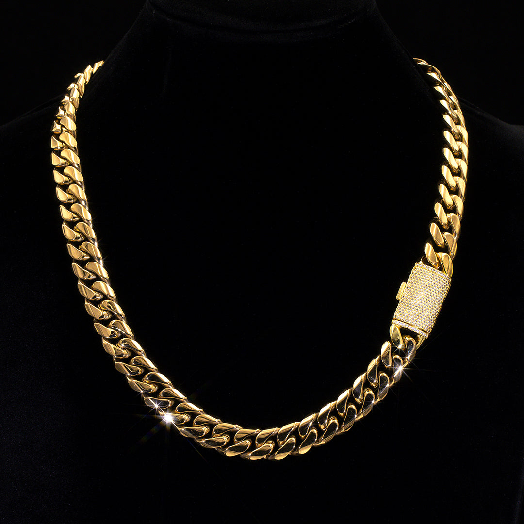 Miami Cuban Link Necklace with CZ Clasp | Stainless Steel Hip-Hop