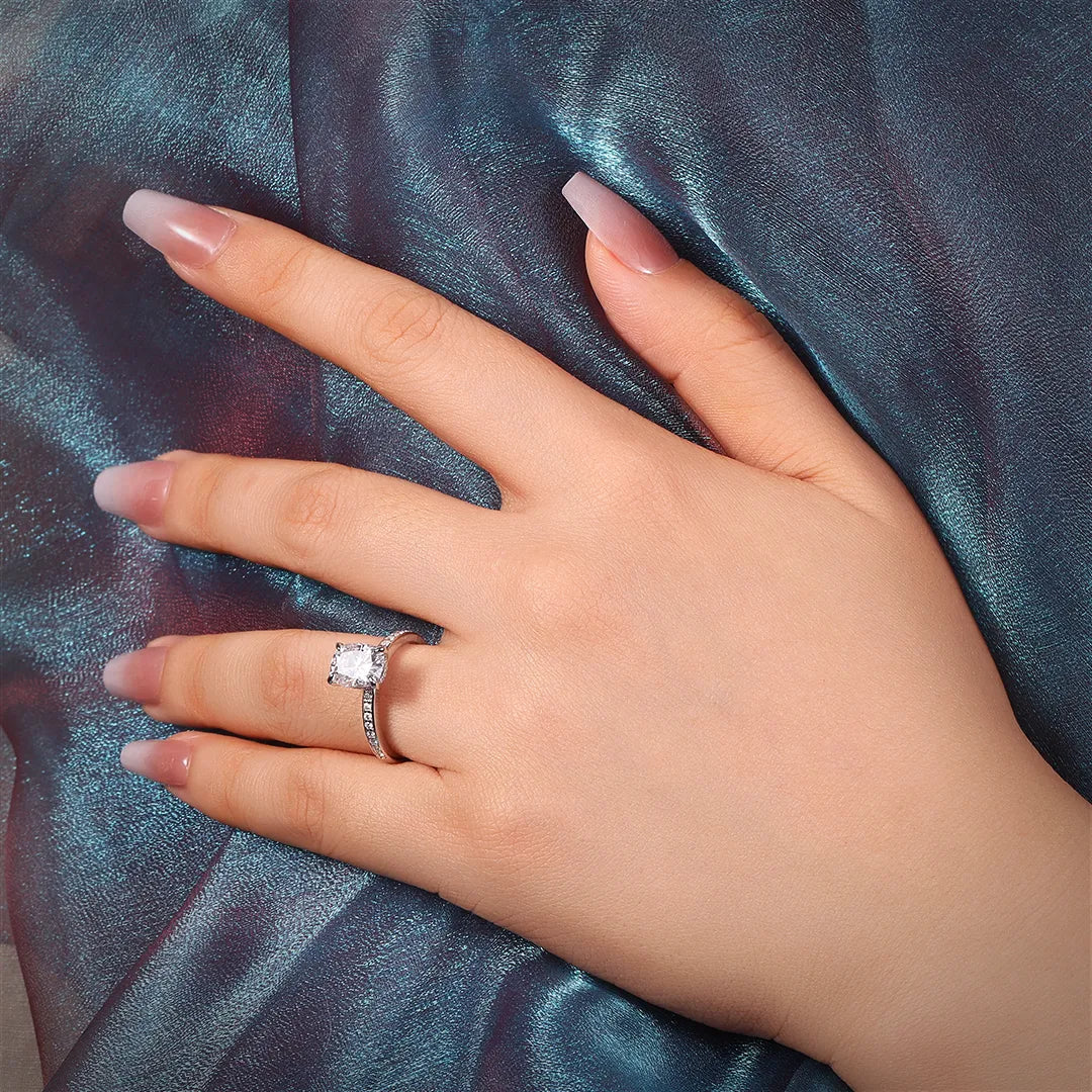 Moissanite Cushion Cut Hidden Halo Engagement Ring