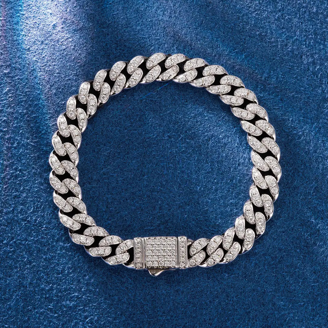 S925 Moissanite 8MM One Row Cuban Chain Or Bracelet