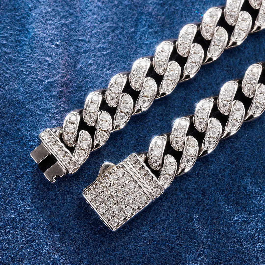 S925 Moissanite 8MM One Row Cuban Chain Or Bracelet