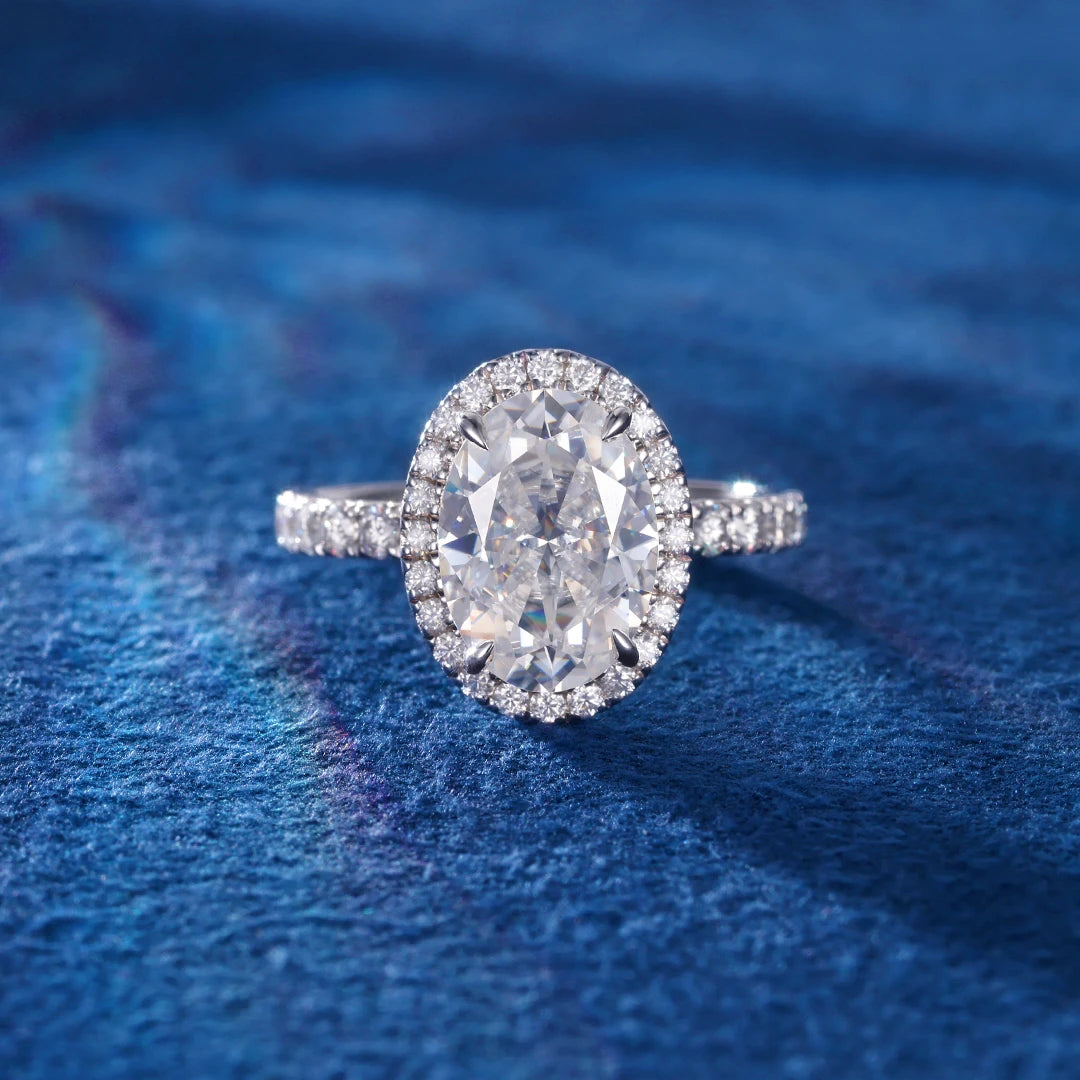 Moissanite Oval Cut Halo Micro Pave Ring
