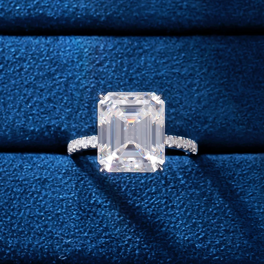 Moissanite Emerald Cut Pave Engagement Ring