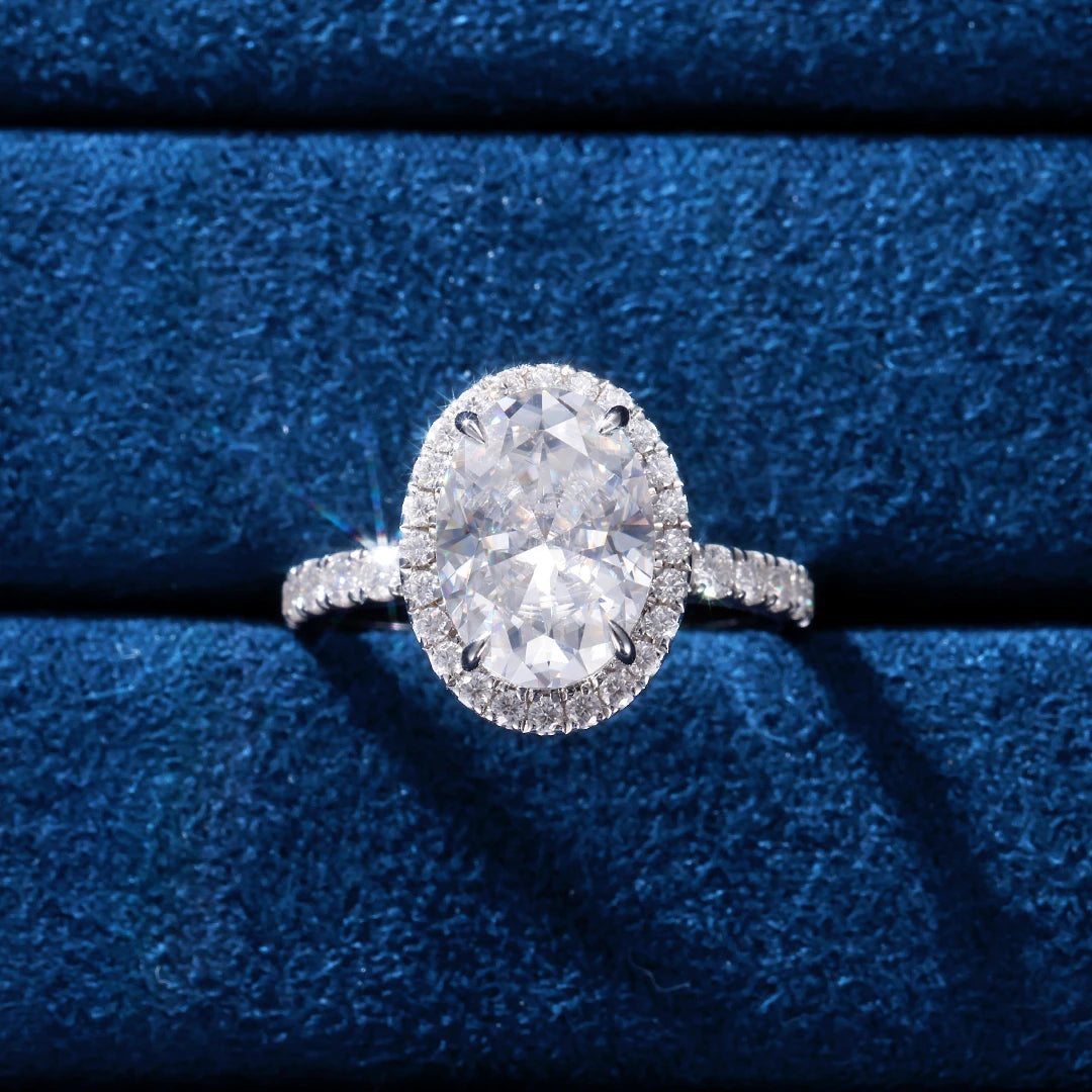 Moissanite Oval Cut Halo Micro Pave Ring