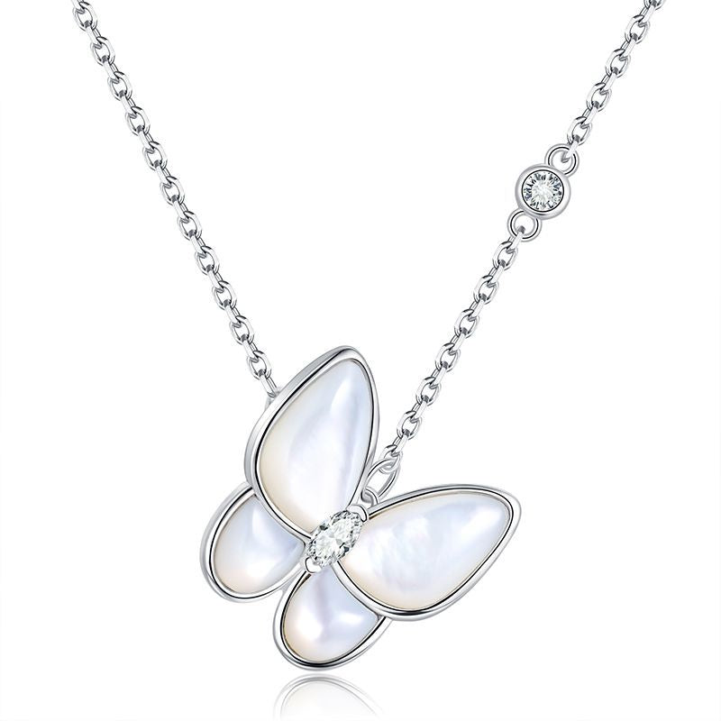 S925 White Fritillary Moissanite Butterfly Necklace