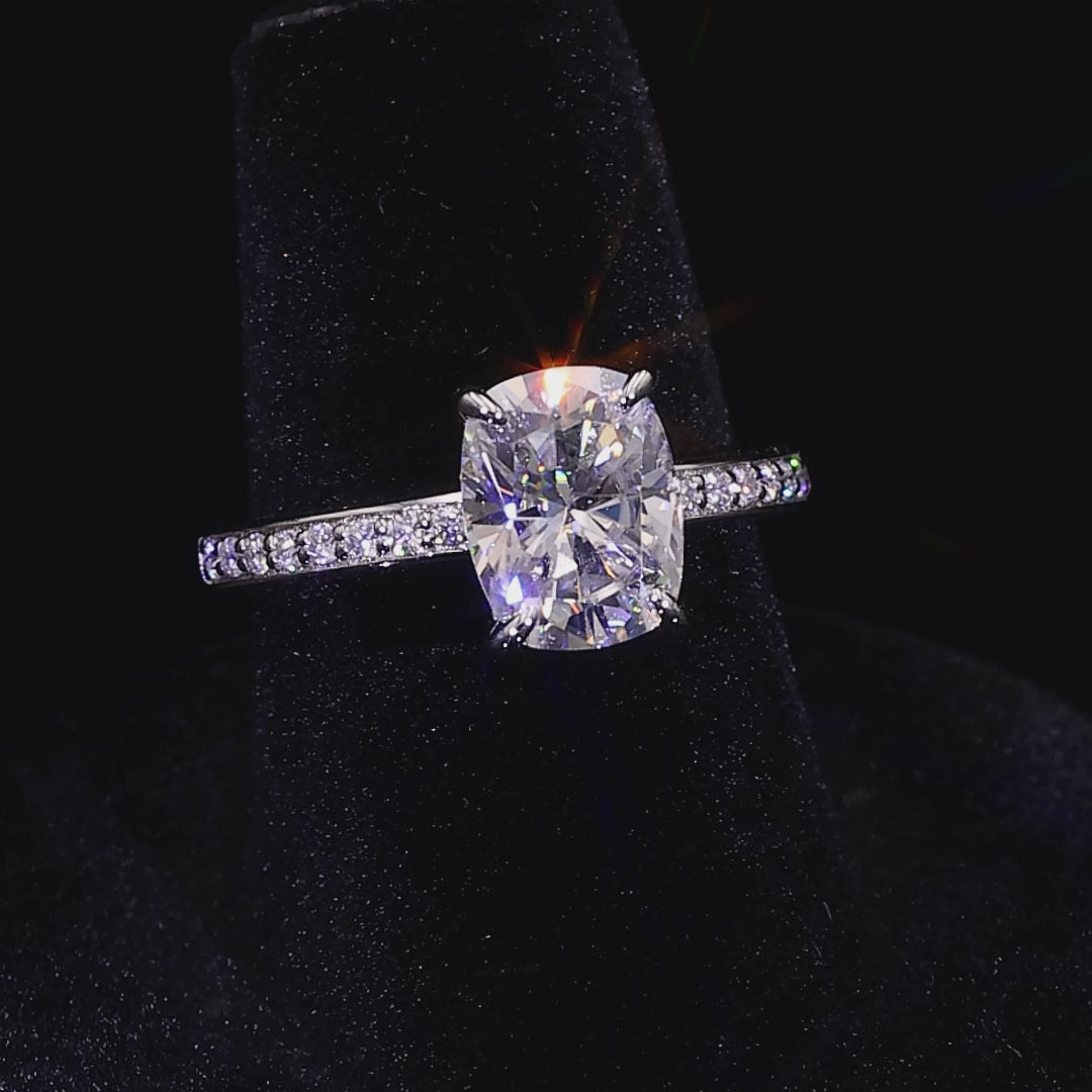 Moissanite Cushion Cut Hidden Halo Engagement Ring