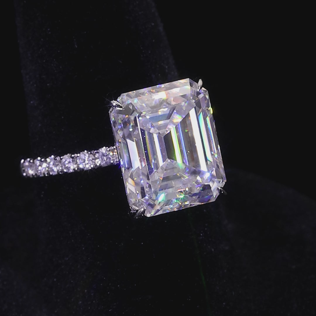 Moissanite Emerald Cut Pave Engagement Ring