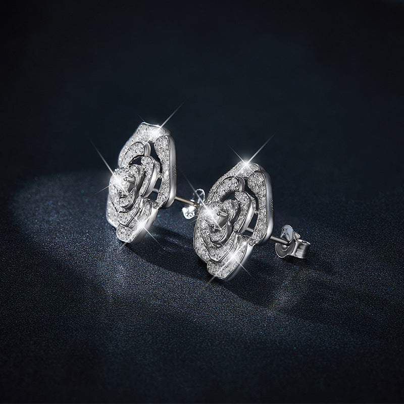 S925 Moissanite Rose Flower Earring