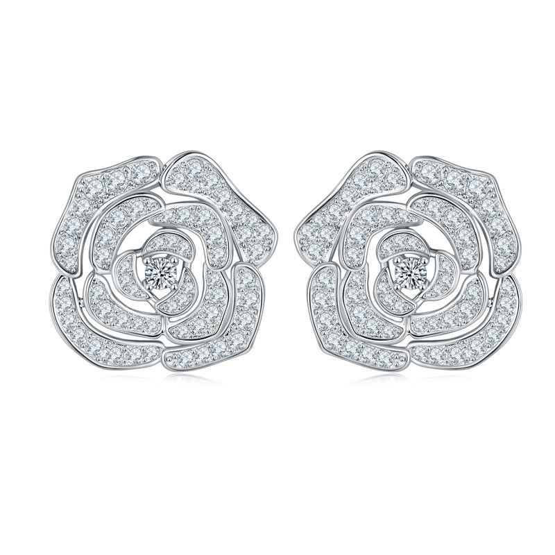 S925 Moissanite Rose Flower Earring