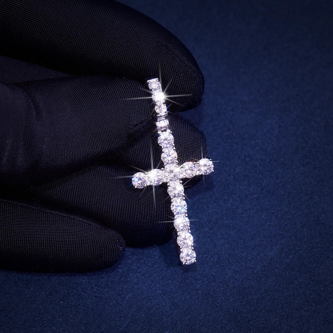 925 Sterling Silver Moissanite Cross Pendant