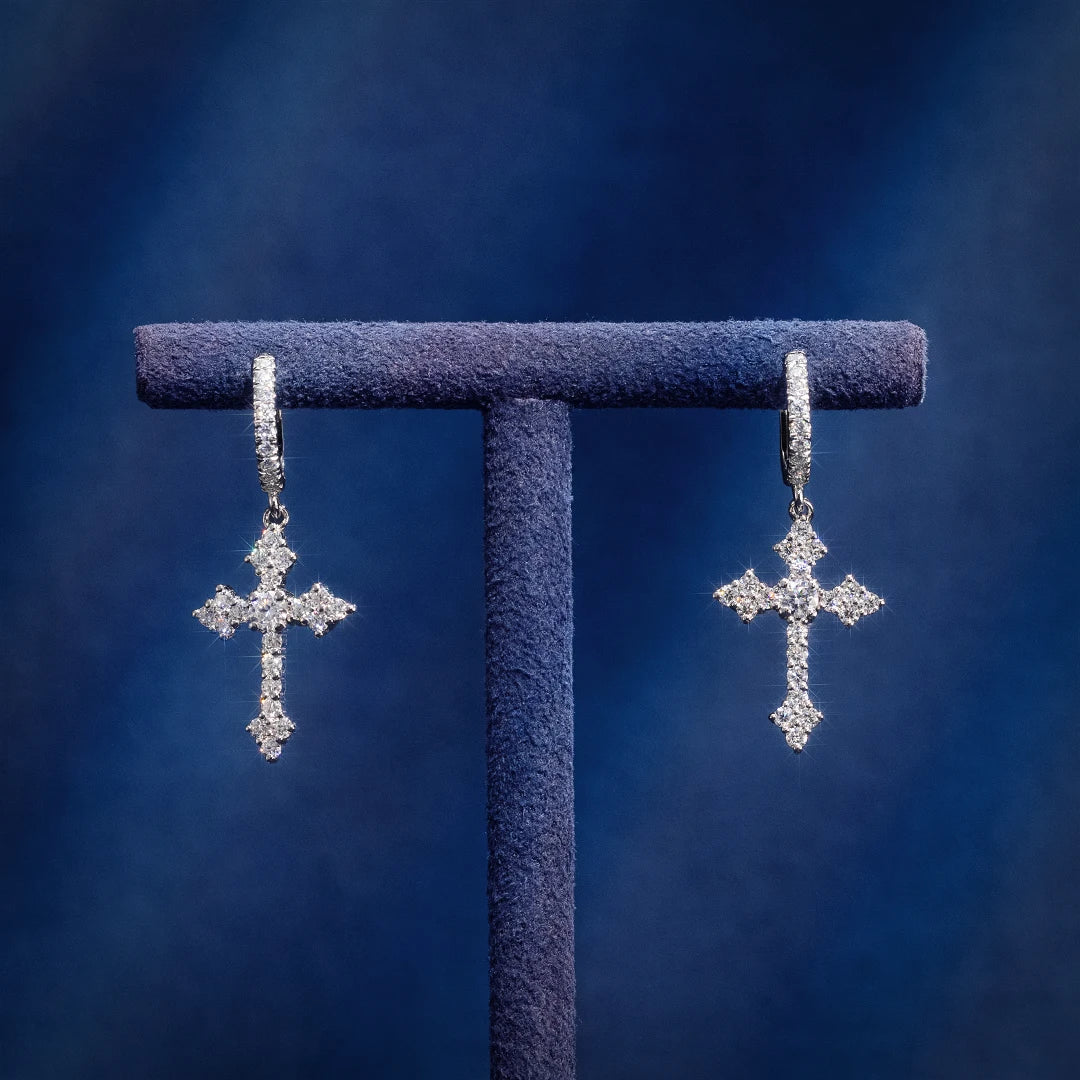 S925 Silver Moissanite Nova Cross Earrings – IceZeusShop