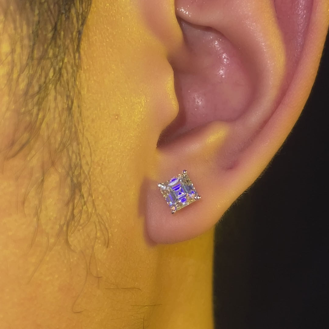 S925 Silver Princess cut Rare Color Moissanite Stud Earrings