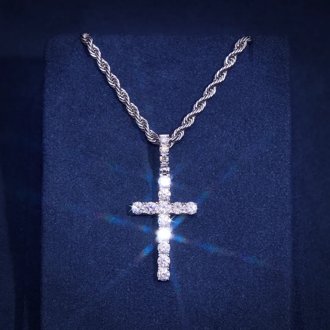 925 Sterling Silver Moissanite Cross Pendant