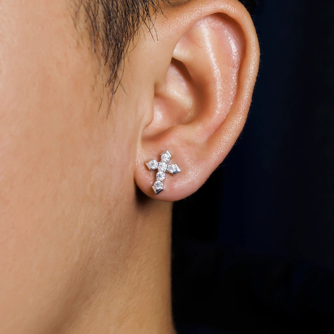 S925 Moissanite Micro Cross Stud Earrings