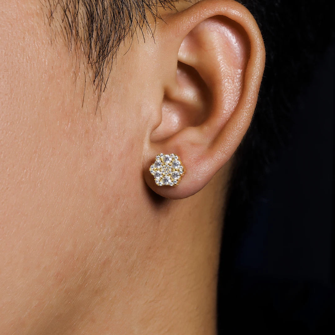 S925 Sterling Silver Cluster Hexagon Earrings