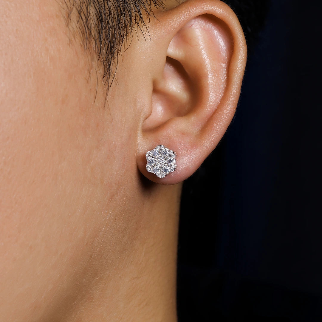 S925 Sterling Silver Cluster Hexagon Earrings