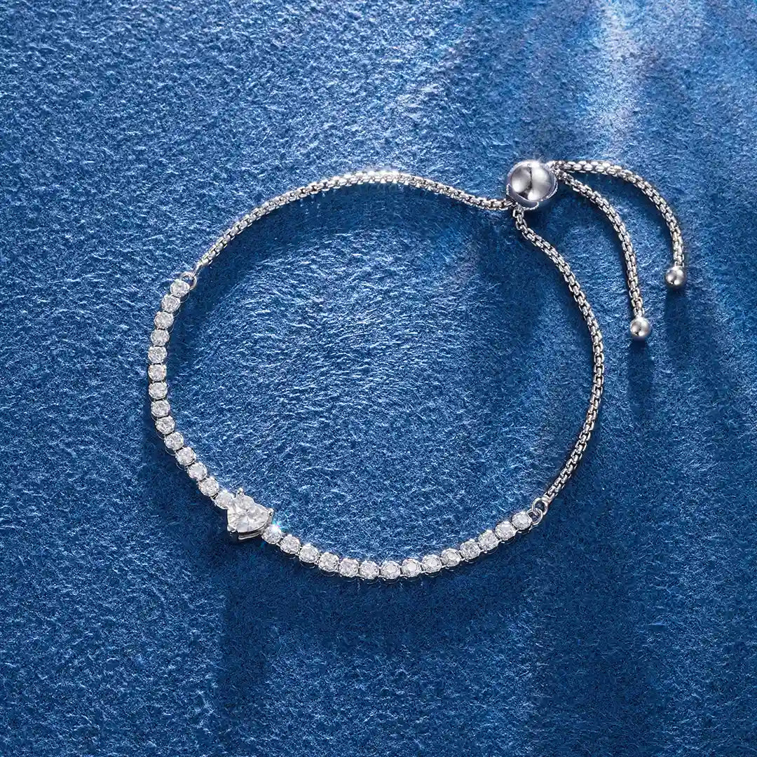 S925 Moissanite Heart Cut Tennis Bracelet